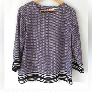 Violet & Claire Purple Gray Pattern Boxy Blouse 3/4 Sleeve